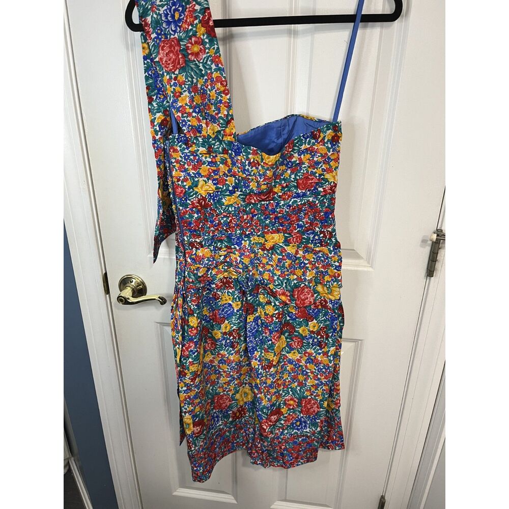Vintage Albert Nipon 100% Silk Floral Ruched Dress Size 4 - Picture 5 of 10